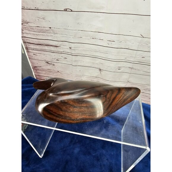 Duck Decoy Wooden Solid Smooth Dark Wood 7" long by 4" tall - Picture 2 of 10